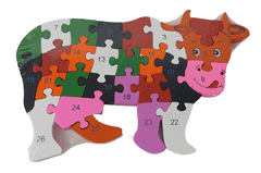 INTEREST Dětské vzdělávací dřevěné puzzle - Kravička - číslice a abeceda.