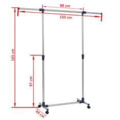 Vidaxl Nastavitelný stojan na šaty nerezová ocel 165x44x150cm stříbrný