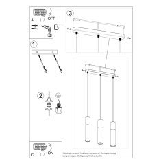 Sollux Závěsné svítidlo BORGIO 3L černé 3xGU10 40W Sollux Lighting