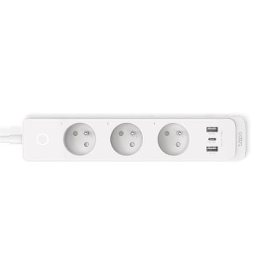 TP-Link Chytrá zásuvka Tapo P300 3x french socket, 2x USB, 1x USB C, regulace 230V přes IP, Cloud, WiFi