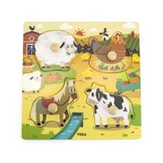 Viga Dětské dřevěné puzzle s úchyty Farma 4 ks