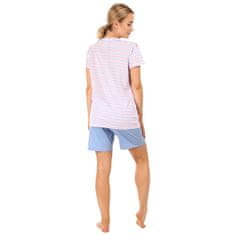 Molvy Dámské krátké pyžamo modro růžové proužky - velikost S