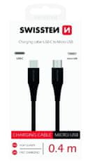 SWISSTEN USB kabel USB-C/ Micro USB, 0, 4m - černý
