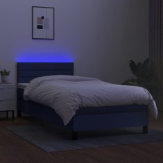 Vidaxl Box spring postel s matrací a LED modrá 100x200 cm textil