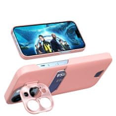 OEM Pouzdro s texturou kůže a kapsou pro karty na iPhone 14 6.1" Pink