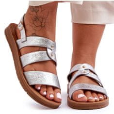 Lesklé stříbrné dámské sandály velikost 37