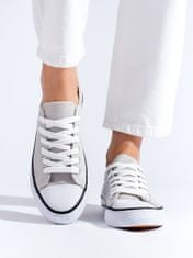 Amiatex Pěkné šedo-stříbrné dámské tenisky bez podpatku + Ponožky Gatta Calzino Strech, odstíny šedé a stříbrné, 36