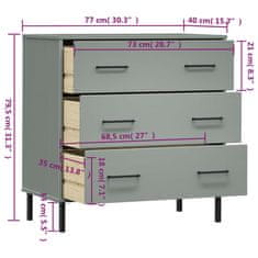 Vidaxl Příborník se 3 zásuvkami šedý 77x40x79,5 cm masivní dřevo OSLO