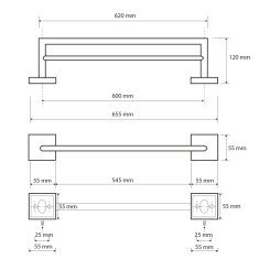 SAPHO X-SQUARE dvojitý držák ručníků 650x120mm, chrom XQ404 - Sapho