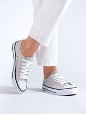 Amiatex Pěkné šedo-stříbrné dámské tenisky bez podpatku + Ponožky Gatta Calzino Strech, odstíny šedé a stříbrné, 36