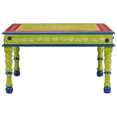 Greatstore Konferenční stolek zelený ručně malovaný masivní mangovník