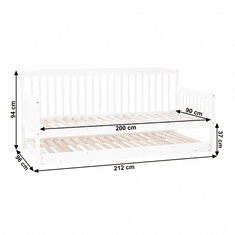 KONDELA Dětská rozkládací postel s přistýlkou, bílá, masiv, PEDREZA
