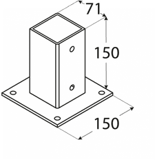 DOMAX PSP 70 (71*150*1,8) Patka sloupku 70 C černá se čtvercovou základnou