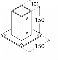 DOMAX PSP 100 (101*150*2,0) Patka sloupku 100 C černá se čtvercovou základnou