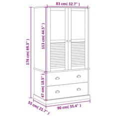 Greatstore Šatní skříň VIGO šedá 90 x 55 x 176 cm masivní borové dřevo