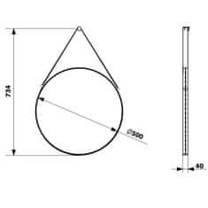 SAPHO ORBITER kulaté zrcadlo s koženým páskem ? 50cm, černá mat ORT050 - Sapho