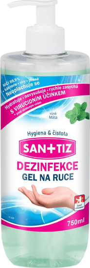 SANITIZ Dezinfekční gel na ruce / dezinfekce 750ml - parfém máta / obsahuje Aloe Vera