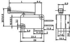 HADEX Mikrospínač s páčkou MSW-03, ON-(ON) 1pol.250V/10A