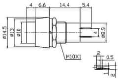 HADEX Vypínač stiskací PBS-20A-2, OFF-ON 1pólový 250V/1A červený