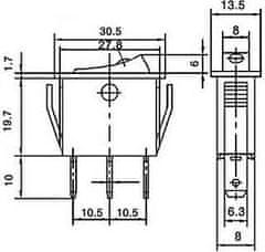 HADEX Vypínač kolébkový IRS-101E-1C, OFF-ON 1pol.250V/10A, prosvětlený