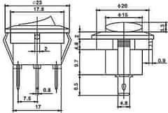 HADEX Vypínač kolébkový IRS-101-8C/D, ON-OFF 1pol.12V/16A červený,prosvětlný