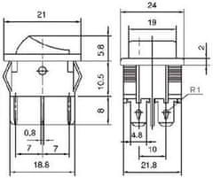 HADEX Přepínač kolébkový MRS-202-4, ON-ON 2pol.250V/6A červený, prosvětlený