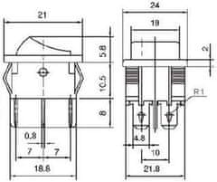 HADEX Vypínač kolébkový MRS-201, OFF-ON 2pol.250V/3A černý