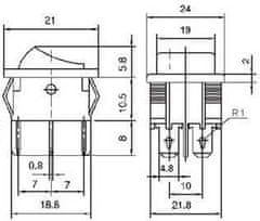 HADEX Tlačítko kolébkové MRS-211, OFF-(ON) 2pol.250V/6A černé