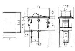 HADEX Přepínač kolébkový SMRS-101-1, ON-OFF 1pol.250V/1A červený