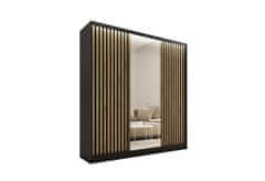 Nejlevnější nábytek Šatní skříň INSULAR 3D 150 se zrcadlem, 4 šuplíky a 2 šatními tyčemi, černý mat/dub artisan