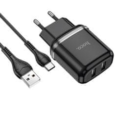 Hoco Nabíječka do sítě 2,4A 2xUSB + kabel 1m USB Typ C Hoco N4 Smart Dual USB - černá