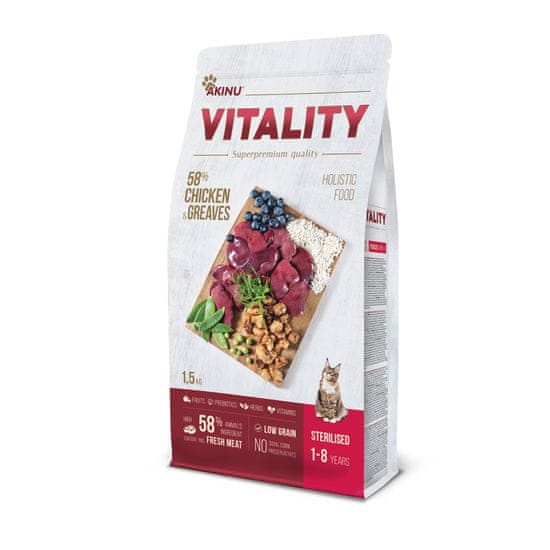 Akinu VITALITY cat sterilised chicken & Greaves 1,5kg