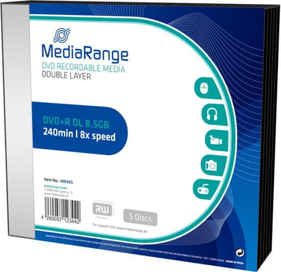 MediaRange DVD+R 8,5GB DL 8x, 5ks Slimcase