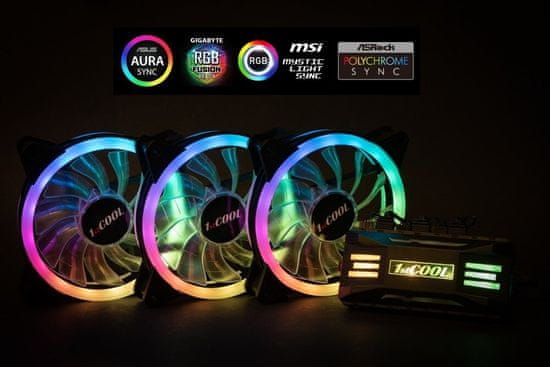 1stCool Fan KIT AURA EVO 2 ARGB, 3x Dual Ring ventilátor (120mm) + řadič + dálkový ovladač