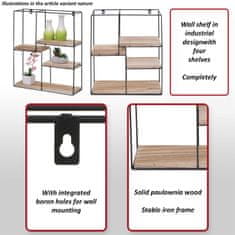 MCW Nástěnná police K76, Závěsná police Plovoucí police, 4 police Kovový masiv Industrial 51x40x11cm ~ tmavě hnědá