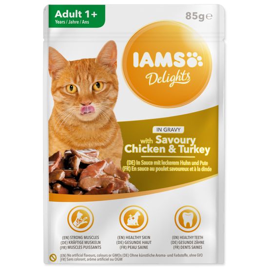 IAMS Kapsička IAMS Delights kuře a krůta masem v omáčce 85 g