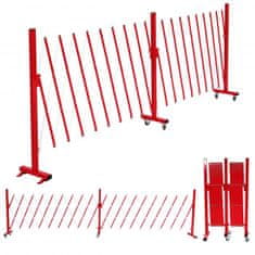 MCW Hliníková zábranná mříž B34, nůžková bezpečnostní mříž s kolečky, výsuvná 110x60-500cm ~ červená-bílá