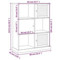 Greatstore Knihovna VIGO šedá 90 x 35 x 114,5 cm masivní borové dřevo