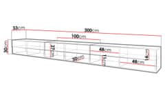 Veneti Televizní stolek 300 cm s LED osvětlením WILLA A - dub wotan / lesklý černý