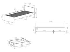 Veneti Jednolůžková postel KARIS 90x200 - bílá / antracit / dub artisan