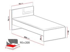 Veneti Jednolůžková postel 90x200 CHOCHO - antracitová / bílá