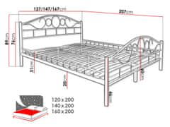 Veneti Kovová manželská postel 140x200 TEJANO - černá