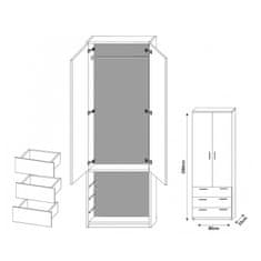 Veneti Dvoudveřová skříň s šuplíky RYBAR - šířka 80 cm, bílá / bílý lesk