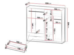 Veneti Velká šatní skříň 220 cm POREY - dub sand grange / dub matera