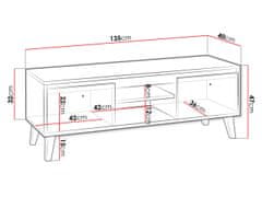 Veneti TV stolek 135 cm ALBANY - matný bílý / dub san remo