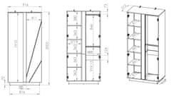 Veneti Šatní skříň FIDES - šířka 92 cm, bílá / stříbrný beton