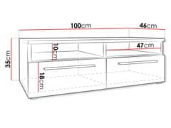 Veneti Televizní stolek s LED osvětlením FERNS 6 - bílý / lesklý černý