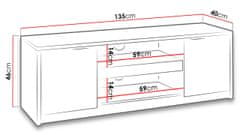 Veneti Televizní stolek 135 cm PEORIA 2 - dub monastery / lesklá černá