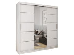 Nejlevnější nábytek Šatní skříň REBECA 200 se zrcadlem, 4 šuplíky a 2 šatními tyčemi, bílý mat