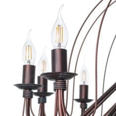 LIGHT FOR HOME Závěsný klasický kovový lustr na 12 svíček na řetězu 18308 "ALISON", 12x40W, E14, hnědá, zlatá, patina